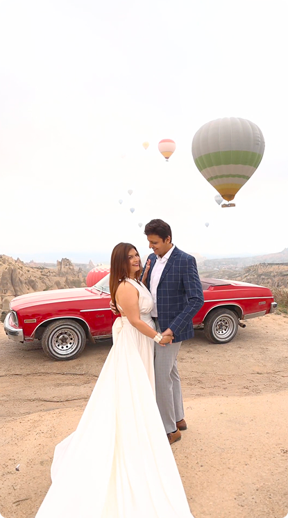 Couple with hot air balloon